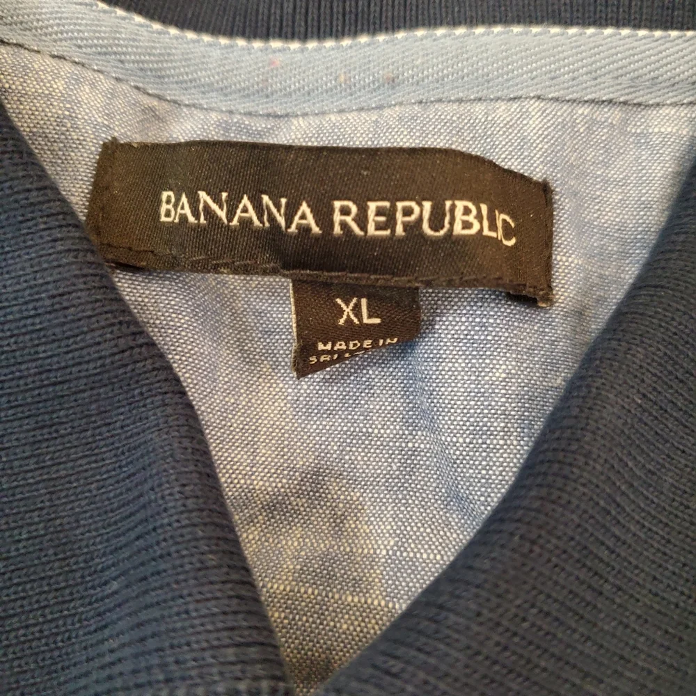 Banana Republic Men's Dark Blue &‎ Teal Striped Polo Shirt Short Sleeve XL